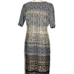Brooks Brothers Elegant Black, Gold, and Cream Patterned Dress